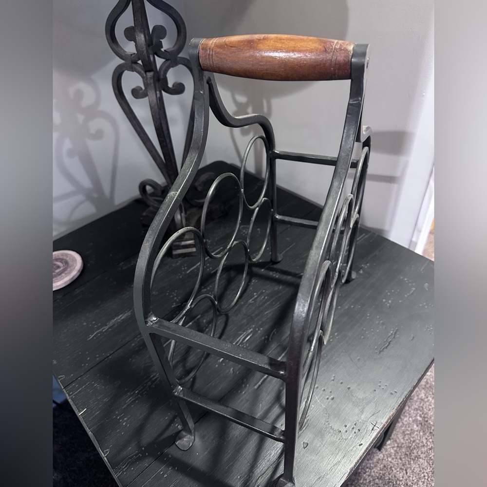 Iron and Wood Wine Bottle Rack - Black